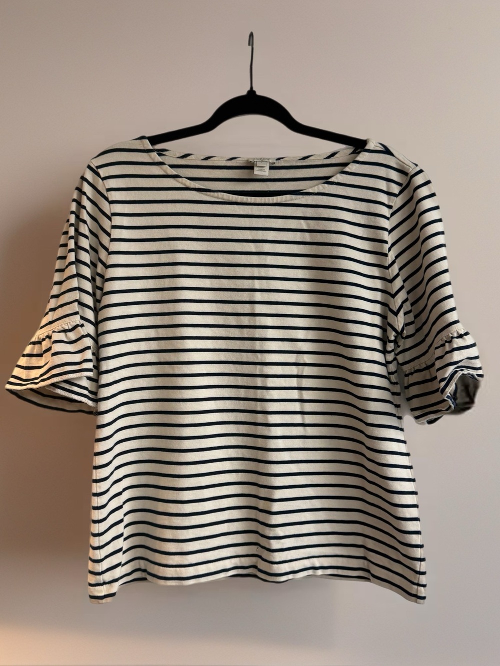 J Crew Women’s Cream & Navy Striped Puff-Sleeve Top large